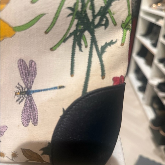 Gucci  Rare Floral-print Tote Bag, vintage Collectible canvas  leather trim EUC - Picture 8 of 17